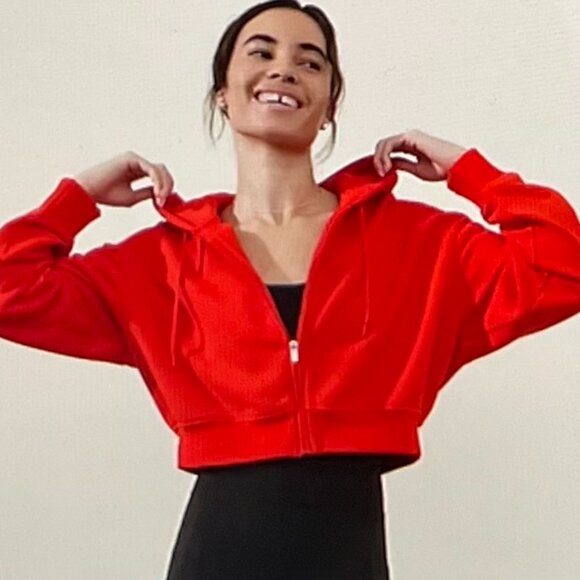 Athleta Forever Fleece Ultra Crop Full Zip in Cardinal Color Size L - Picture 6 of 12